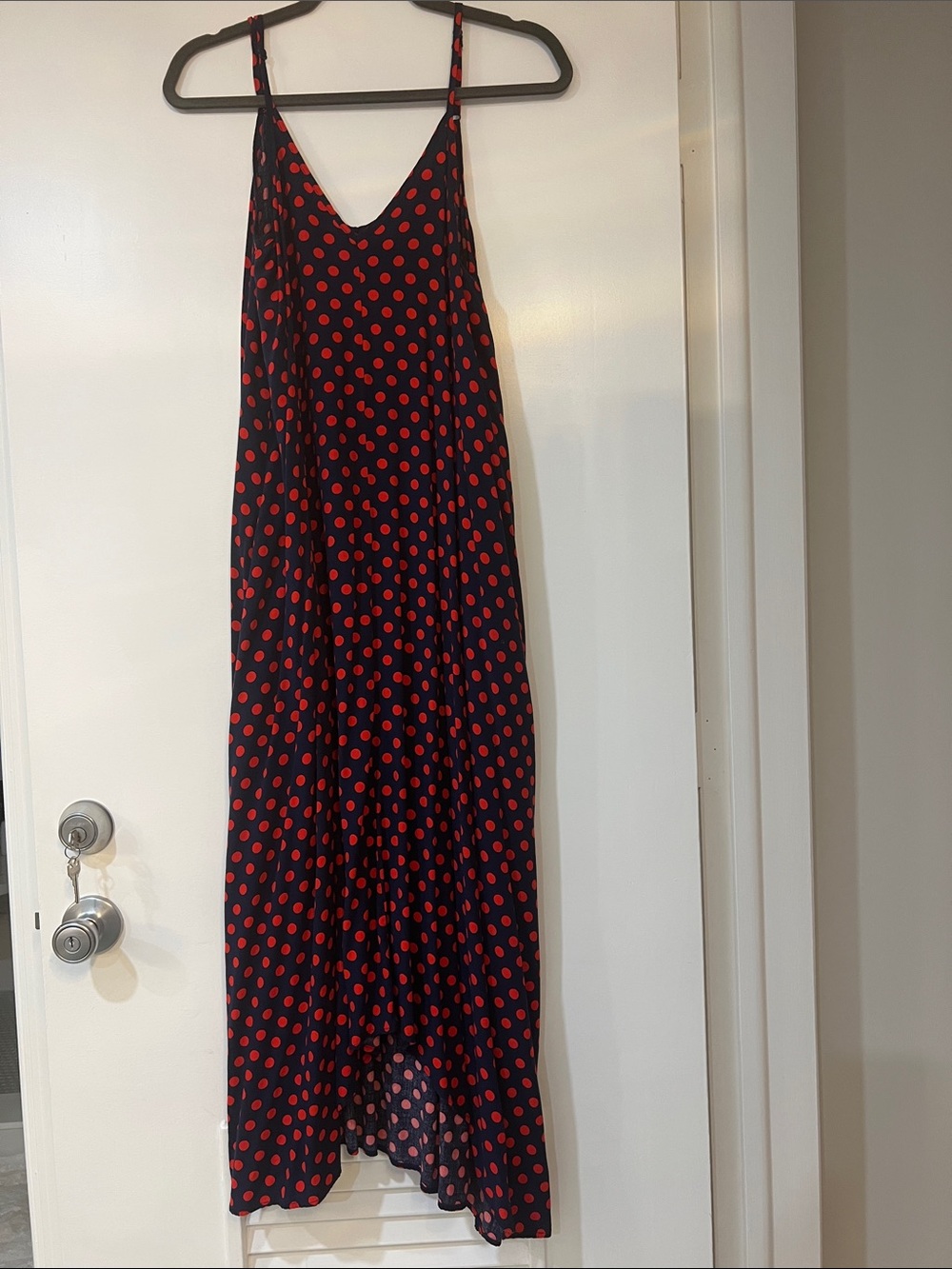 Black Maxi Slip Dress with Red Polka Dots